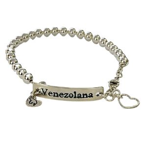 Venezolana Pulsera De Plata con Dije Mapa Venezuela Talla Ajustable Mediana Grande Esclava Plata