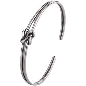 Silver Bangle Bracelets For Women Simple Knotted Handmade Bracelets Opening Size Adjustable Cuff Bangle Bracelet for Girls Inspirational Gifts for Friends Daughter Mom in Kuwait