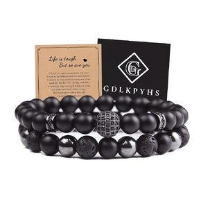 Black Obsidian Bracelet - Cross Bracelet - Tourmaline Beaded Bracelets, 8MM Black Onyx Hematite Lava Stone Beads Triple Protection Bracelet for Men Women Gifts