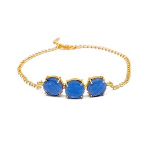 Golden Chain Link Bracelet with Embedded Stones (Blue, 3-Round Stone)