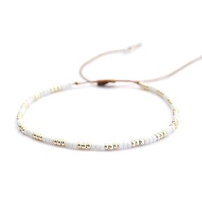 Beaded Anklet for Women, Boho Native American Style, Unique White & Silver Hippie Beach Waterproof Anklet, Handmade by Tribes (S-M (adjustable))