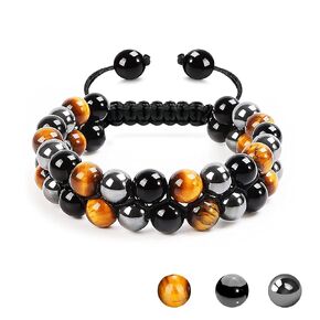 Tiger Eye Bracelet, MIDON Triple Protection Bracelet for Men Women, Handmade Tiger Eye Beads Hematite and Black Obsidian Jewelry Natural Stone Healing Energy Crystal Bracelets
