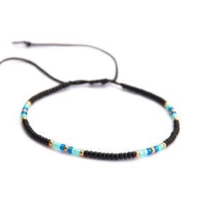 Large Anklet for Women, Plus Size Adjustable Beaded String Ankle Bracelet, Unique Boho Bohemian Hippie Style Black Multicolor Waterproof Anklet, 10 inches, 11 inches, Handmade by Tribes (M-L)