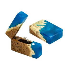 – Marry me propose ring box of epoxy & wood. Small wooden box for thin rings. Luxury resin ring holder engagement. Pocket slim ring display case (platinum/dark wood)