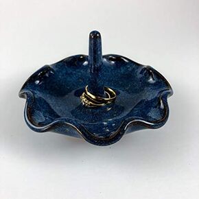 Blue Fluted Jewelry Ring Holder - Handmade Pottery