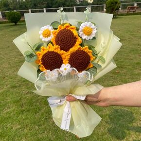 Completed Crochet Flowers Bouquet, Handmade Knitted Bouquet, Crochet Artificial Flowers for Mother's Day Birthday, Wedding Home Decor, Gifts for Mom (Rose)