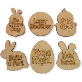 Easter Egg Tokens 30ct with Gift Bag, Personalized Tokens Available, Real Wood with 30 different engraved sayings, 6 designs, Natural Color, Easter Tokens for Kids, Activity Token (Bunny) in Saudi Arabia