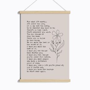 For What It's Worth Quote Fabric Wall Hanging Poster Classic Book Quotes Gifts For Book Lovers Wooden Poster Hanger Typography Quote Print Boho Quote Canvas Hanger