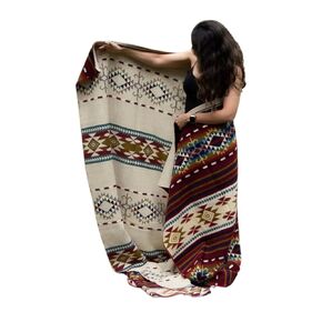 Alpaca Wool Blanket 80x90 in, Hypoallergenic, Soft, Lightweight, Handwoven, Queen Size Red tones