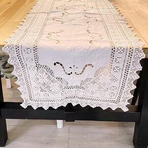 Cotton Handmade Crochet Lace Table Runners Doilies Bureau scarf runner for Coffee Table (16x36Inch Beige Peony)