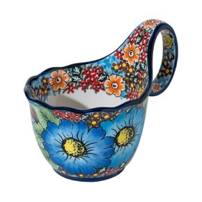 ALMA Handpainted Soup Bowl with Handle, 18.6oz Ceramic Cereal Bowl, Microwave &Dishwasher Safe,Loop Handle Bowl Great for Soup, Chili, Stew, Ice cream