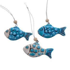 3 pcs Handmade Ceramic Decorations for hanging on the wall, textured and glazed ceramic small and long shaped fish, for Living, Bedroom, Bathroom, Hall, Kitchen, Farm, Home Decor