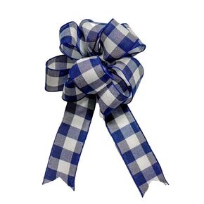 Large - White/Navy Blue Buffalo Plaid - Mother's Mothers Day - Add On Bow for Wreaths or Signs - Fluffy Bow for Gift or Present