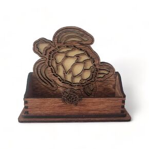 Sea Turtle Wood Business Card Holder, Elegant Desk Accessory and Organizer