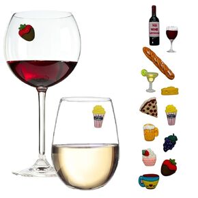 Happy Hour Wine Glass Charms with Wine Bottle and Glass, Desserts, Drinks and Charcuterie Identifiers - Set of 12 - Great Hostess Gift - Valentine's Day - Mother's Day by Simply Charmed