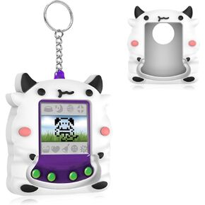 Case for Giga Pet Virtual Pet, Silicone Interactive Pet Game Machine Case Cover for Kids Child Ages 5 and Up, Cute Cartoon Cow Anime for Giga Pet Protective Cover Boy Teens (White)