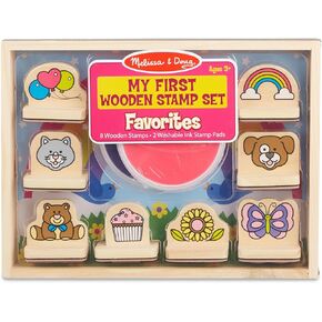 Melissa & Doug My First Wooden Stamp Set Favorites (8 Stamps with Handles, 2 Washable Ink Pads) Wooden Kids Stamps With Handles Set, For Kids Ages 3+