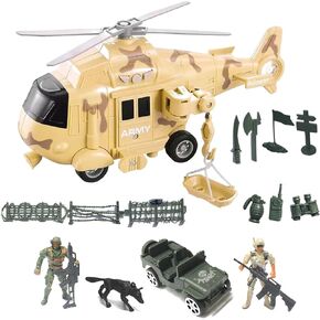 IYEAM Military Helicopter Set with Light and Sound Sirens, Army Toys for Boys, Rescue Vehicles for Kids Aged 3 and Up