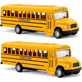 DUNRIOG TOYS 2 Pack 5.5'' Pull Back School Bus, Die-cast Metal Toy Vehicles with Bright Yellow for Kids Boys Girls
