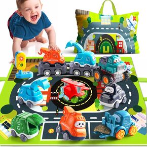 Big Cartoon Truck Car Toys for 1 Year Old Boy with Playmat/Storage Bag|Baby and Toddler Toys 12-18 Months & Age 1-2|1st Birthday Gift for 1 2 Year Old Boy