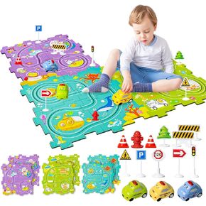 Marlo & Buzz Puzzle Racer Kids Car Track Play Set, Themed Educational Puzzles Racers Tracks with Electric Vehicles for 3+ Childrens (24)