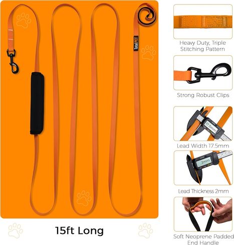 15ft Waterproof Long Leash for Dogs – Long Line Dog Training Lead - Weatherproof - Ideal for Recall and Teaching Distance Commands Dogs in Saudi Arabia