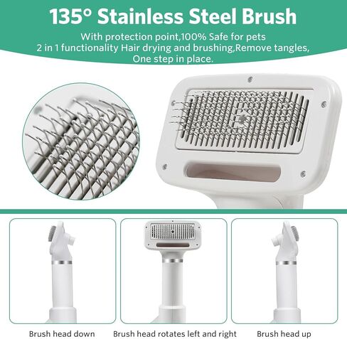 مجفف شعر الكلب المحمول، هادئ 2 في 1، مجفف شعر للحيوانات الأليفة مع فرشاة ناعمة، منفاخ مجفف شعر للأيونات السالبة لتجفيف وتهذيب الكلاب والقطط الصغيرة والمتوسطة in Kuwait