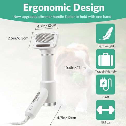 مجفف شعر الكلب المحمول، هادئ 2 في 1، مجفف شعر للحيوانات الأليفة مع فرشاة ناعمة، منفاخ مجفف شعر للأيونات السالبة لتجفيف وتهذيب الكلاب والقطط الصغيرة والمتوسطة in Kuwait