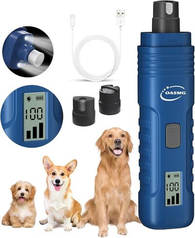 Dog Nail Grinder Professional Pets, 3-Speed Electric Quiet Dog Nail Grinder, Rechargeable Dog Nail Trimmers - with 2 LED Lights/2 Grinder Wheels, for Small, Medium, Large Dogs (White) in Saudi Arabia