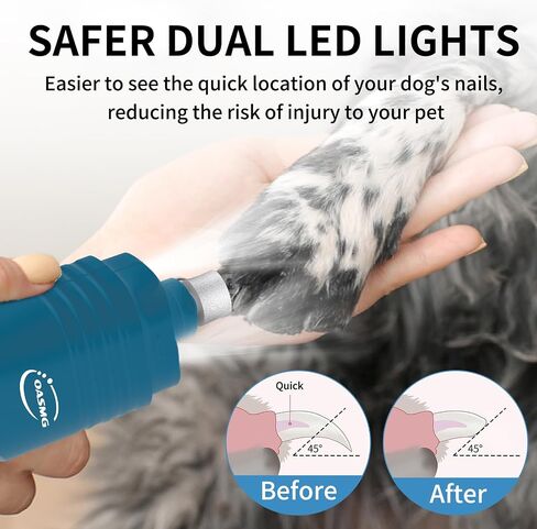 Dog Nail Grinder Professional Pets, 3-Speed Electric Quiet Dog Nail Grinder, Rechargeable Dog Nail Trimmers - with 2 LED Lights/2 Grinder Wheels, for Small, Medium, Large Dogs (White) in Saudi Arabia