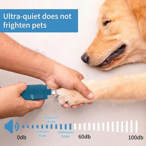 Dog Nail Grinder Professional Pets, 3-Speed Electric Quiet Dog Nail Grinder, Rechargeable Dog Nail Trimmers - with 2 LED Lights/2 Grinder Wheels, for Small, Medium, Large Dogs (White) in Saudi Arabia
