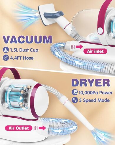 Dog Grooming Kit & Vacuum, Professional Pet Grooming Vacuum with Shedding Brush, Dog Clippers, Dog Dryer and Cleaner, 1.5L Dust Cup Pet Grooming Kit for Dogs, Cats, Quiet, 2 Filters in Saudi Arabia