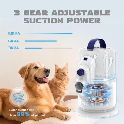 مجموعة أدوات العناية بالكلاب، مكنسة كهربائية للعناية بالكلاب، مقصات للعناية بالكلاب، مع 6 أدوات للعناية بالكلاب والقطط والحيوانات الأخرى، كوب غبار بسعة 2.5 لتر و3 أوضاع للشفط in Kuwait