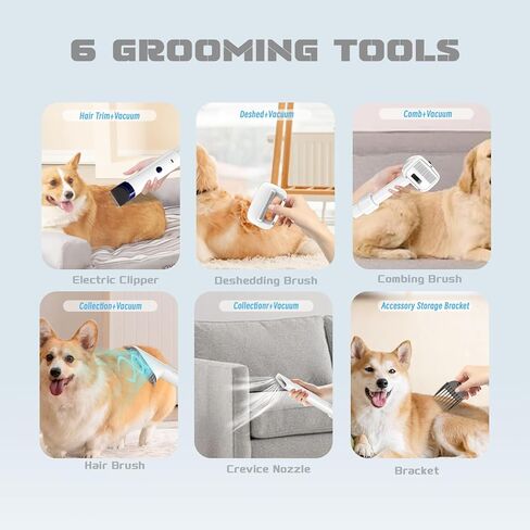 مجموعة أدوات العناية بالكلاب، مكنسة كهربائية للعناية بالكلاب، مقصات للعناية بالكلاب، مع 6 أدوات للعناية بالكلاب والقطط والحيوانات الأخرى، كوب غبار بسعة 2.5 لتر و3 أوضاع للشفط in Kuwait