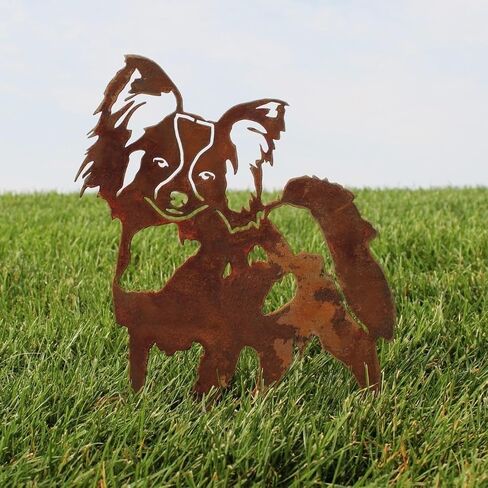 Corten Steel Papillon Dog Silhouette Yard Stake (Small) in Saudi Arabia