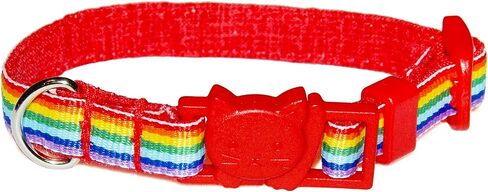 Rainbow Cat Collar - Colorful Ribbon Stripe - 3/8 Inch Wide - 2 Sizes Adjusts 6 to 8.5 or 7.5 to 12 Inches - Breakaway Safety Buckle (Cat - 7.5 to 12 Inches) in Saudi Arabia