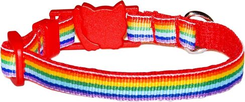 Rainbow Cat Collar - Colorful Ribbon Stripe - 3/8 Inch Wide - 2 Sizes Adjusts 6 to 8.5 or 7.5 to 12 Inches - Breakaway Safety Buckle (Cat - 7.5 to 12 Inches) in Saudi Arabia