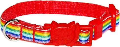 Rainbow Cat Collar - Colorful Ribbon Stripe - 3/8 Inch Wide - 2 Sizes Adjusts 6 to 8.5 or 7.5 to 12 Inches - Breakaway Safety Buckle (Cat - 7.5 to 12 Inches) in Saudi Arabia