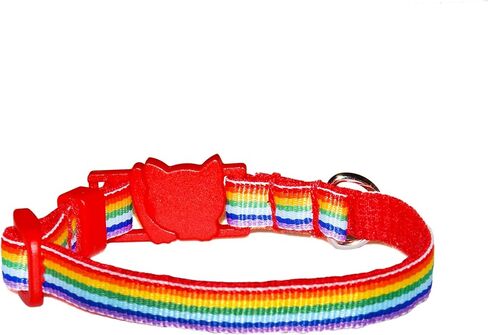 Rainbow Cat Collar - Colorful Ribbon Stripe - 3/8 Inch Wide - 2 Sizes Adjusts 6 to 8.5 or 7.5 to 12 Inches - Breakaway Safety Buckle (Cat - 7.5 to 12 Inches) in Saudi Arabia