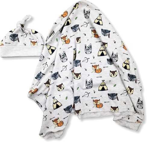 Baby boy Swaddle Blanket and Hat Set Newborn Wrap Baby Receiving Blanket forest animals design, woodland in Saudi Arabia
