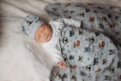 Baby boy Swaddle Blanket and Hat Set Newborn Wrap Baby Receiving Blanket forest animals design, woodland in Saudi Arabia