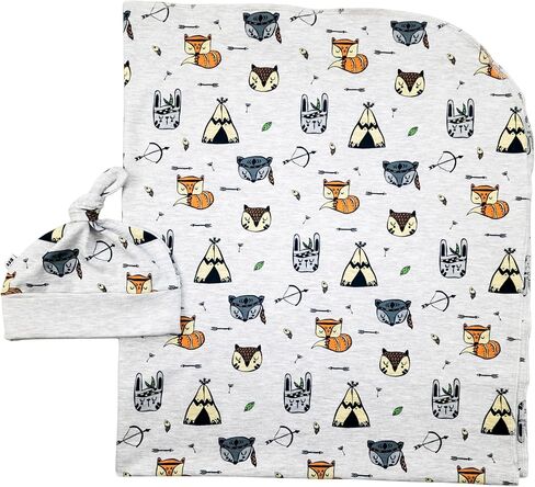 Baby boy Swaddle Blanket and Hat Set Newborn Wrap Baby Receiving Blanket forest animals design, woodland in Saudi Arabia