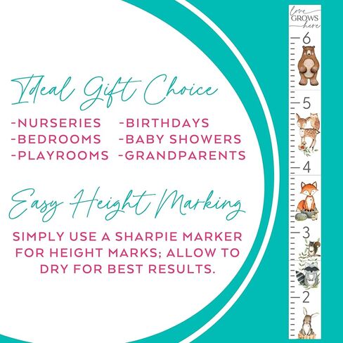 ديكور حيوانات حضانة وودلاند - ديكور حائط غرفة اللعب - مخطط نمو للأطفال - مخطط ارتفاع الطفل - مسطرة حائط للأطفال - مخطط جداري لارتفاع الأطفال الصغار - غرفة الغزلان الراكون الدب الثعلب الأرنب in Kuwait