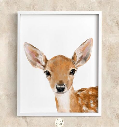 Baby Fawn Art Prints, Set Of 2, Boho Nursery Room Wall Decor, Adorable Woodland Deer Animal, Cute Girl Bedroom, UNFRAMED, Signed by Artist (8x10 Inches) in Kuwait