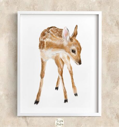 Baby Fawn Art Prints, Set Of 2, Boho Nursery Room Wall Decor, Adorable Woodland Deer Animal, Cute Girl Bedroom, UNFRAMED, Signed by Artist (8x10 Inches) in Kuwait