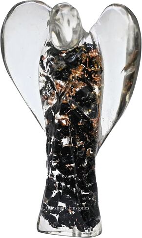 Selenite Black Tourmaline Guardian Angel Figurine Pocket Crystal Angel for Protection - Orgone Guardian Angel with Orgonite Layer and Natural Crystal for Healing Gift (2 Inch, Organite) in Saudi Arabia