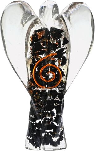 Selenite Black Tourmaline Guardian Angel Figurine Pocket Crystal Angel for Protection - Orgone Guardian Angel with Orgonite Layer and Natural Crystal for Healing Gift (2 Inch, Organite) in Saudi Arabia