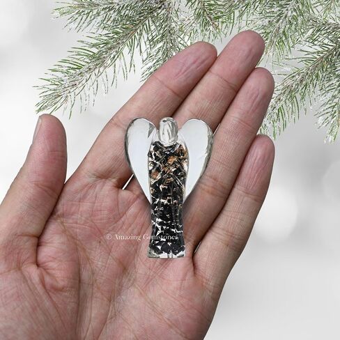 Selenite Black Tourmaline Guardian Angel Figurine Pocket Crystal Angel for Protection - Orgone Guardian Angel with Orgonite Layer and Natural Crystal for Healing Gift (2 Inch, Organite) in Saudi Arabia
