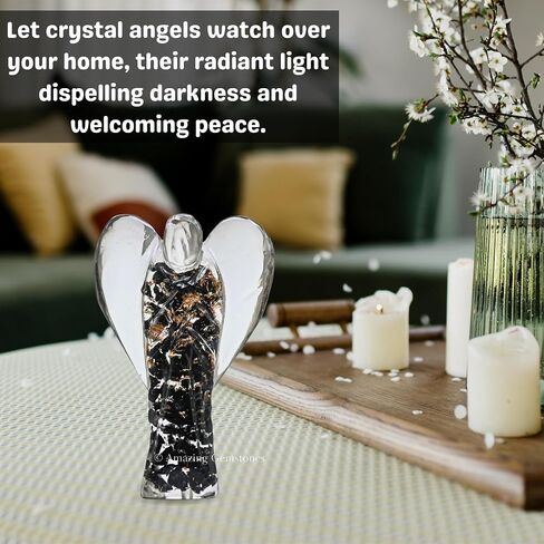 Selenite Black Tourmaline Guardian Angel Figurine Pocket Crystal Angel for Protection - Orgone Guardian Angel with Orgonite Layer and Natural Crystal for Healing Gift (2 Inch, Organite) in Saudi Arabia