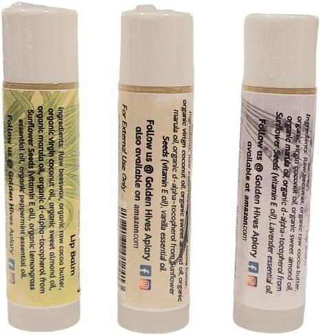 Golden Hives Apiary Extra Moisturizing Lip Balm With Raw Beeswax & Organic Cocoa Butter-Variety Packs (The Classics-Lemongrass+Mint, Vanilla, Lavender) in Saudi Arabia